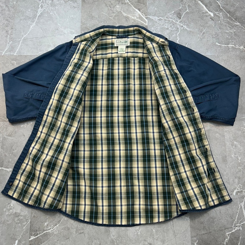 LL Bean Flannel Lined Work Shirt Mens Large Button Up Blue Workwear Outdoor Gorp - Picture 2 of 10